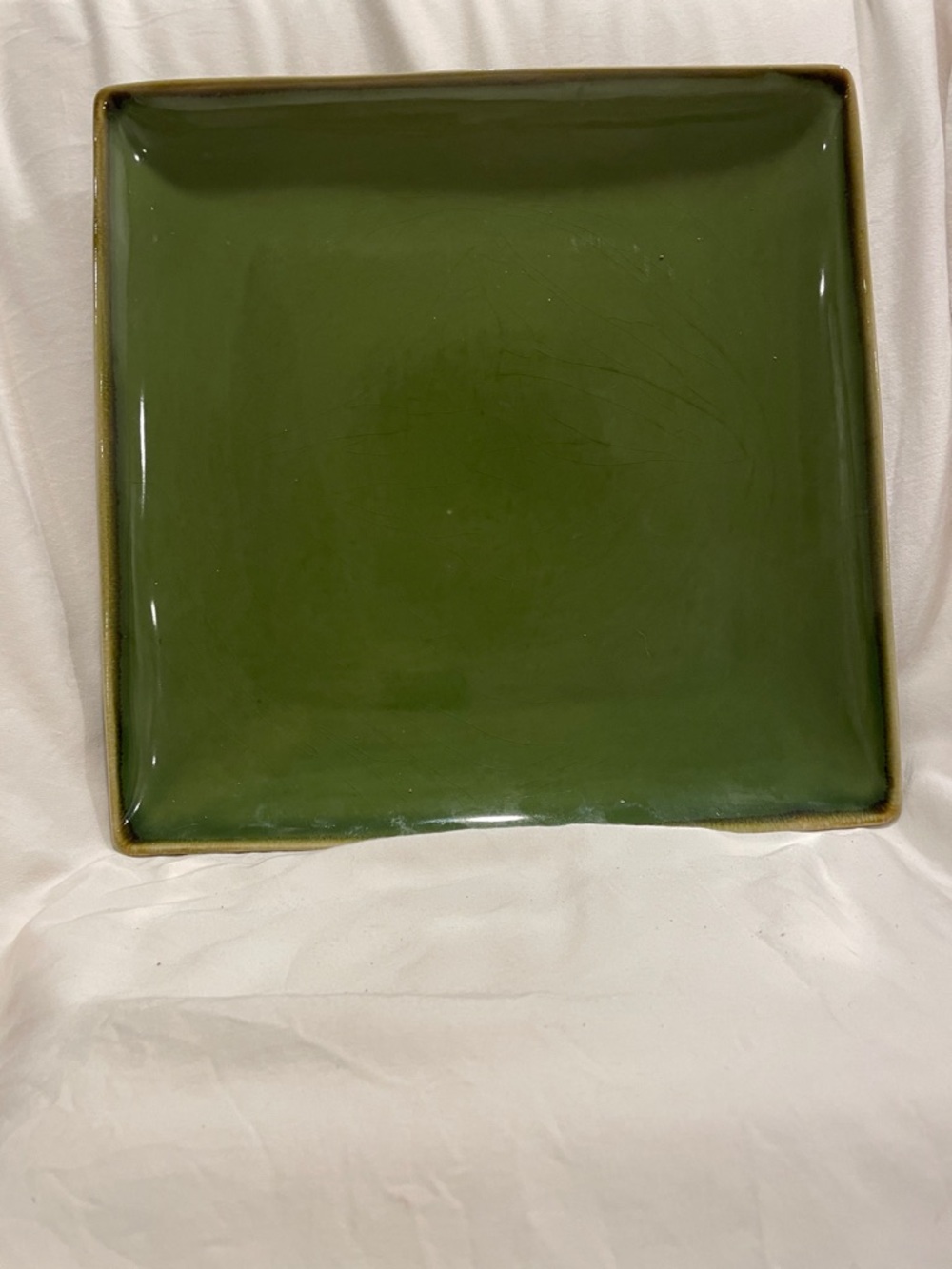 Crate&Barrel Olive Green Square Ceramic Serving Platter